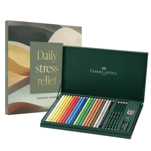 Daily Stress Relief: Målarbok för vuxna + Faber-Castell Polychromos färgpennor gift set 24-p 210051